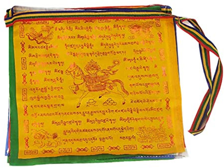 Tibetische Gebetsfahnen, Windpferd-Flagge, goldene Schrift, Lungta-Wimpelkette zum Aufhängen an der Wand im Freien, 25 Stück, buddhistische Flaggen, Windpferd-Flagge, Schrift, Lungta-Flaggen, Windpfer