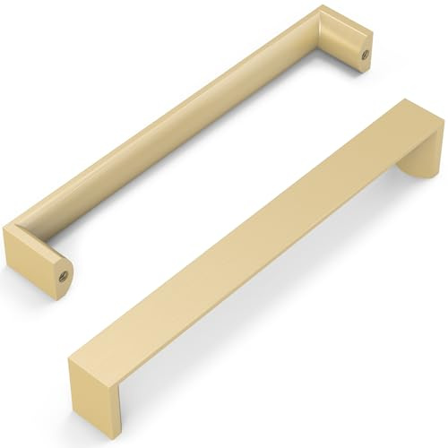 FURNIWARE Pack of 10 Brass Cupboard Handles, Drawer Pulls 160mm(6.3 Inch) Hole Center, Hardware Modern Kitchen Cabinet Door Handles, for Kitchen and Bathroom Cabinets Cupboard