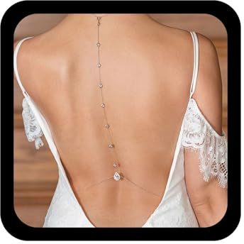 Wendalern Crystal Teardrop Body Chain Necklace Rhinestone Back-drop Necklace Sexy Beach Back Chain Silver Rhinestone Tassel Body Harness Chain Bridal Wedding Backless Dress Jewelry for Women