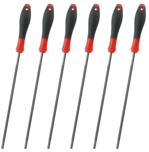 sourcing map Lot de 6 limes d'affûtage de chaîne de tronçonneuse ronde de 5,2 mm en acier blanc avec poignée en plastique pour tronçonneuse