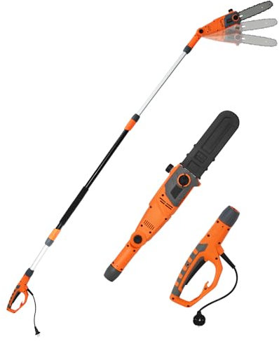 SOARS Hochentaster elektrisch 750W, Teleskop Astsäge mit 20 cm Schwertlänge, 60° Neigung Motorkopf, Kettensäge bis ca 4 m Arbeitshöhe, 11m/s Schnittgeschwindigkeit