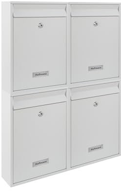 Zedelmaier Mehrfamilienhaus personalisiert 4er Briefkastensysteme Briefkastenanlage Briefkästen Wandbriefkasten Postkasten inkl. 4 Schlüsseln 26x35x8,5cm Weiß XL