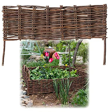 Woven Willow Garden Fence Panel Decorative Lawn Border Edge for Flowerbeds Patios and Driveways Easy to Install Pet Friendly 35X60CM/1.14X1.96FT E