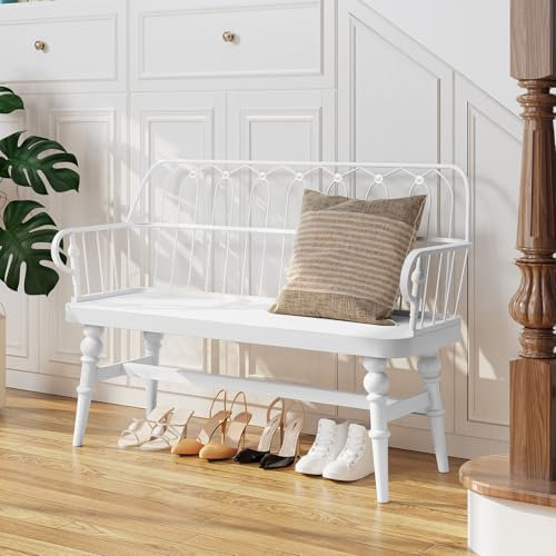MROJISC Sitzbank Eingangsbank Landhaus Schuhbank für Flur/Esszimmer/Eingangsbereich/Schlafzimmer,Weiß
