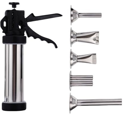 Sausage Stuffer Manual Sausage Maker with 5 Nozzles Stainless Steel Meat Filler Kitchen Meat Filling Tool Easy to Clean