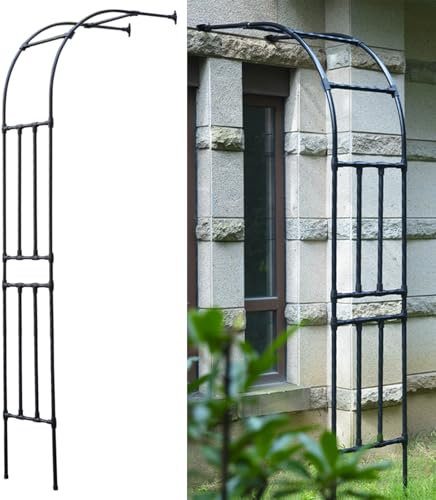 Grande arche à rosiers en treillis – Arches de jardin en acier robuste noir avec revêtement en plastique, demi-arche murale pour plantes grimpantes, décoration d'arche extérieure(240x240x40CM/7.9x7.9x