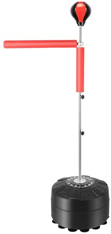 Standboxsack Boxbirne mit Ständer Punching Ball Trainingsgerät,Höhenverstellbarer Boxsack mit Punchingball, Drehstab und befüllbarem Boden, PU-Bodensack, HDPE, rot und schwarz