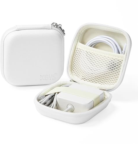Linpr Portable Charger Case, Tech Electronic Organizer Bag, White,M | Small Travel Storage Pouch for Laptop Accessories, MacBook Power Adapter, Charging Cords, USB Drives, Power Bank