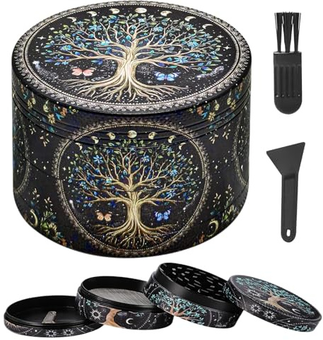 Grinder in metallo grande 61 mm, set da 4 pezzi, macinaspezie efficiente, macinino per polline, in metallo, facile da rimuovere, per spezie, erbe aromatiche, vaniglia