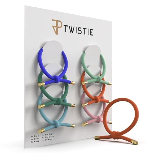 JP Twistie Haargummis & Armbänder mit Knoten 6er Set – Stylisch & Haarschonend – Elastische Haarbänder für Frauen & Männer – Für dickes & feines Haar - Mit goldenen Endkappen (Bunt)