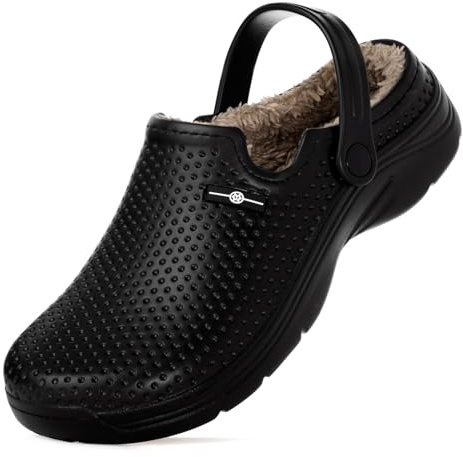 Zapatillas de Estar en casa Hombre Zuecos Mujer Invierno Zapatos de jardín Impermeable Pantuflas Forro Pelusa Zapatilla de Interior Caliente 38EU Negro-A