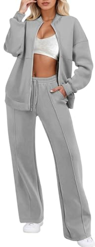 Duohropke Jogginganzug Damen Set Weites Bein Winter Trainingsanzug 2 Teilig mit Reißverschluss Sweatjacke Ohne Kapuze Sweathose Hosenanzug Sportlich Elegant Zweiteiler Hausanzug Kuschelig Anzug