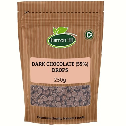 55% Dark Chocolate Drops 250g by Hatton Hill for Baking, Desserts, Cookies, Cakes, Muffins, Cupcakes & Decorating