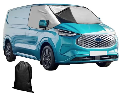 Frontscheibenabdeckung passend für Ford Transit Custom 2012–2022, verdicktes 210D Oxford-Tuch, abnehmbare Auto-Windschutzscheibenabdeckung, Sonnenschutz, Windschutzscheibe, Anti-Frost-, Eisstaub- und