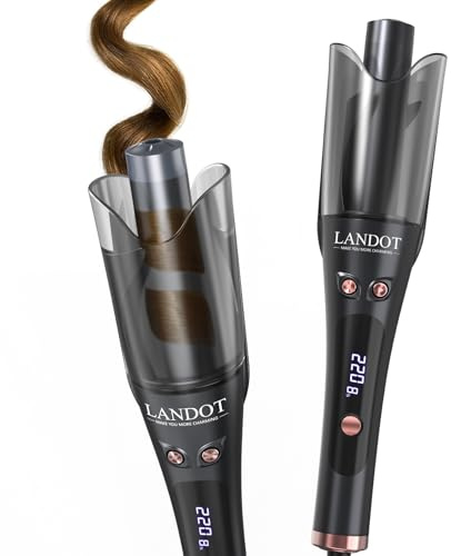 LANDOT Arricciacapelli Automatico Professionale 25mm - Look Mossi Facili, Anti-Scaldatura, 8 Temperature 150-220°C per Tutti i Capelli, Multi-Voltaggio, Nero