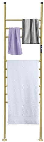 Dokiiovo Toallero eléctrico de pie, radiador de toallas eléctrico de 150 W, 45-70 ℃, calentador de toallas de acero inoxidable, 9 barras, 42,5 x 160 cm (dorado)