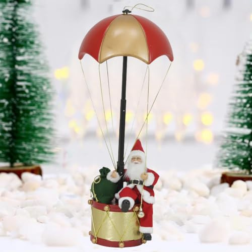 BAKAJI Babbo Natale con Paracadute Figura Decorativa Natalizia, Addobbo Decorazione Natalizio, Statuina Realistica Altezza 60 cm, Ideale per Ingresso, Tavola, Vetrina, Negozi, Casa (Rosso e Oro)