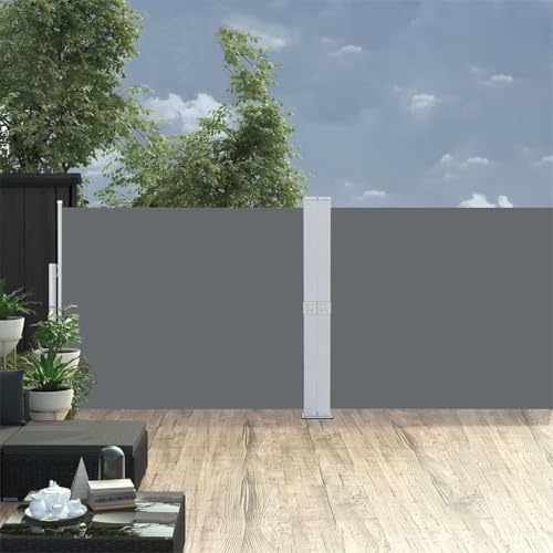 Protector de viento lateral para balcón, toldo lateral extensible, 140 x 1200 cm, antracita para balcón, terraza, jardín