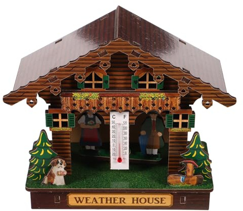 Ciieeo Wooden Wall Mounted Barometer Indoor Weather House, Accurate Indoor Climate Gauge for Home or Garden, Decorative Wood Design, Easy Operation, British Weather Monitor