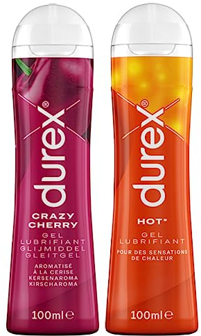 Durex - Lot de 2 Gels Lubrifiants Intimes - Crazy Cherry Gel 100ml - Hot Effet Chauffant Stimulant 100ml