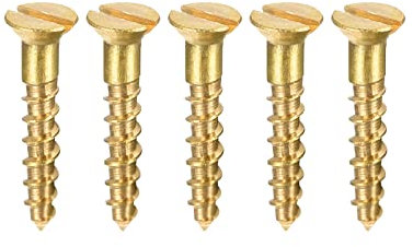 sourcing map Wood Screws M2 x 12mm Slotted Flat Head Brass Self-Tapping Screw 50 Pcs