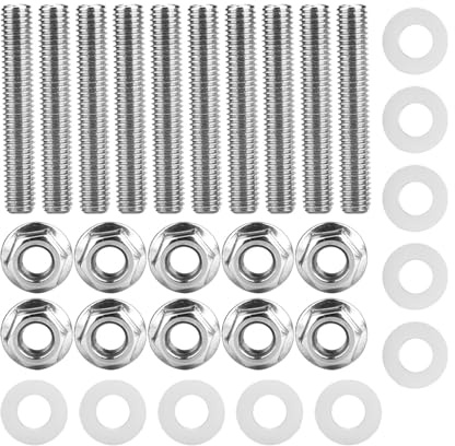 BOROCO 10-teiliges Stehbolzen- und Muttern-Kit, Edelstahl-Header, schwarzer Auspuffkrümmerkopf, Bolzensatz, Schrauben, Auspuffkrümmerschraube