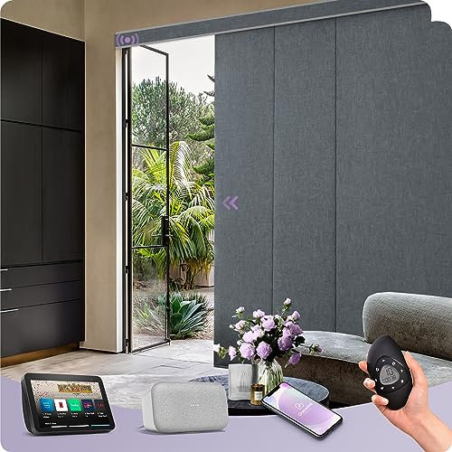 Graywind Elektrische Schiebevorhänge nach Maß, WiFi Fest Verdrahtet Verdunkelung Smart Schiebegardinen, Motorisierte Flächenvorhang Lamellenvorhang für Schiebetüren und Fenster, Darkgrau
