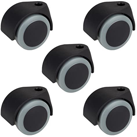Ruote girevoli Dörner + Helmer, set di 5, sedia da ufficio, 50 mm x 54 mm, capacità di carico 120 kg, foro posteriore da 11 mm, plastica, grigio/nero