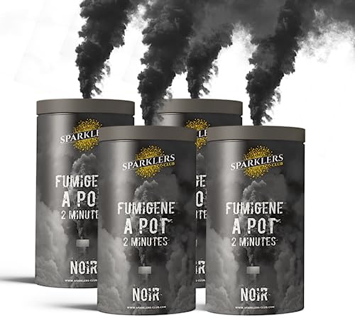 SPARKLERS CLUB Fumigène en Pot 2 MINUTES couleur Noir - Lot de 4 - Allumage à mèche, durée 120 secondes, fumigene couleur à poser au Sol - fumigene pot au sol Catégorie T1 - LIVRAISON 24/48H