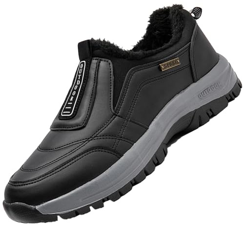AZMAHT Zapatos para Caminar sin Cordones Invierno Calientes Piel Forradas Zapatillas ortopédicas para Hombre Mocasines sin Cordones Deporte para Senderismo al Aire Libre,Negro,43/265mm