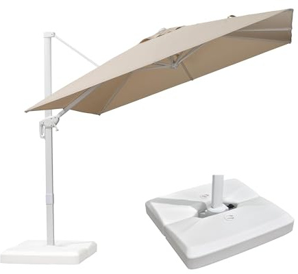 PURPLE LEAF Sombrilla Jardin Exterior 2,7 x 2,7 m con Bases, Parasol Terraza de Aluminio Tela Protección UV 50+ con 5 Niveles de Inclinación y Rotación 360° para Patio Balcón Piscina, Beige
