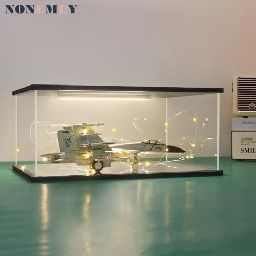 NONEMEY Vitrine pour Collection et Salon en Acrylique avec LED – Transparente Boîte Vitrine Anti-Poussière pour voiture ,Figurines,Modèles (Noir, 35x25x15 cm)