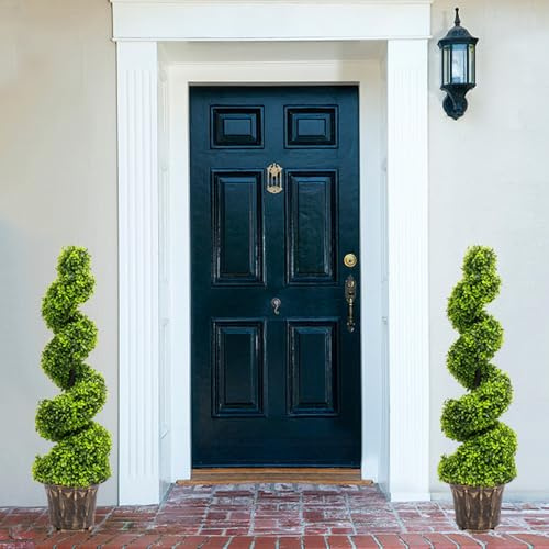 INMOZATA Set of 2 Artificial Trees Outdoors 4FT/120cm Fake Spiral Topiary Topiary Trees Large Artificial Plants for Indoor Garden Front Door Decoration