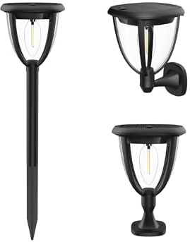 Suprema, Lanterna Solare da Esterno a Filamento, Luce Solare Giardino, 3 Modalità di Installazione Picchetto, Muro, Terra, IP65, Sensore Crepuscolare, Autonomia 6-8 Ore
