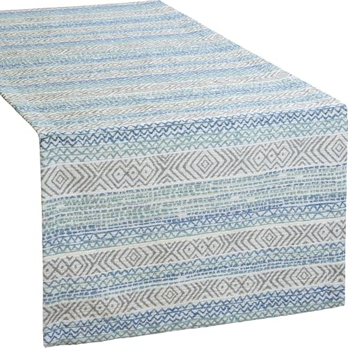 Erwin Müller Tischläufer Jacquard Ethno-Muster blau-grau Größe 50x140 cm - strapazierfähig und formbeständig, besonders langlebig, bügelfrei
