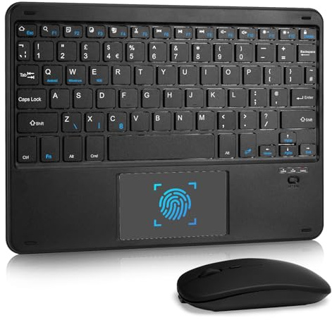 Nsyee Clavier sans fil universel avec pavé tactile et souris, Bluetooth compact sans fil rechargeable pour iPad/Samsung/tablette/iOS/Android/Windows, disposition britannique