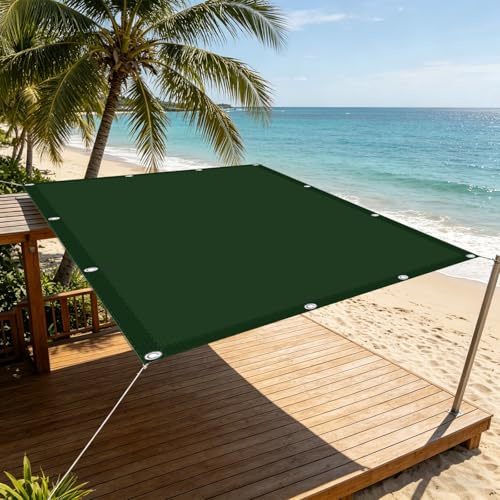 Tenda a Vela 140 x 190 cm Protezione UV Resistente Tenda a Vela Ombreggiante con Occhielli e Corda per Auto, Piscina, Patio, Balcone, Piante, Pollaio, Allevamento Bestiame, Verde Scuro