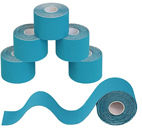 BB Sport Kinesiologie Tape Hellblau 6 Rollen 5 m x 5 cm Physio Sport Set | Physiotape, Muskeltape, elastisch, wasserfest, latexfrei, Baumwolle, Knie, Rücken, Nacken, Schulter, Handgelenk, Ellenbogen