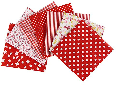 UOOOM 7 Stücke Stoffpakete Patchwork Stoffe Baumwolle tuch DIY Handgefertigte Nähen Quilten Stoff Baumwollgewebe Verschiedene Designs, 25 x 25cm (Rot)