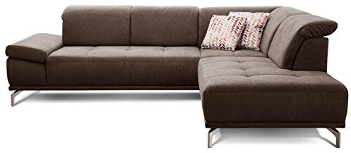 Cavadore Ecksofa Carly mit Federkern, L-Form Sofa mit Kopfteilfunktion und Sitztiefenfunktion im Design, 273 x 81 x 234, Webstoff braun