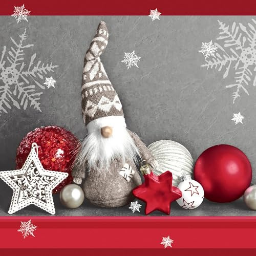 20 Servietten Wichtel Weihnachsmann Sterne Kugeln rot 33x33 cm