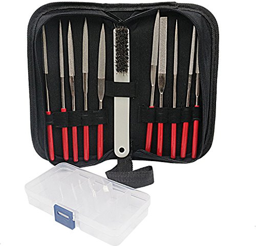 NIUPIKA Diamond Coated Needle File Set with Clean Brush Storage Box, Hand Files Kit for Metal Glass Jewellery Rough Carving,Sharpening Deburring Shaping Jewelry Making Tool Kit 150 Grit