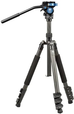 SIRUI ET-1204 Professionelles Reisestativ aus Kohlefaser mit VA-5 Fluid-Videokopf, wandelbare Mittelsäule, Klappschlösser, QR-Platte, 4 Abschnitte, 1400 mm maximale Höhe, 3 kg Traglast
