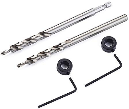 2 Pcs 3/8(9.5mm) Pocket Hole Drill Bit, HSS Twist Step Drill Bit with Depth Stop Collar for Manual Pocket Hole Grill Guide Drill Tools Kit