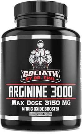 DR. EMIL NUTRITION Goliath Arginine 3000 - High-Dose Nitric Oxide Booster - Supports Blood Flow, Muscle Growth & Endurance - Workout Pump & Circulation Support - 90 Tablets