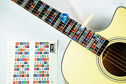 Griffbrett-Aufkleber für Gitarren lernen und Musiktheorie, geeignet für alle Niveaus, zwei Aufkleber-Sets