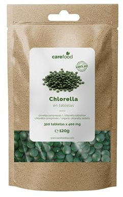 Carefood - Bio Chlorella - Superfood mit 300 Tabletten 100% Bio für 100 Tage - Micro Chlorella Algen Ökologisch - Für Veganer - 100% Chlorella Pyrenoidosa Reich an Pflanzlichen Ballaststoffen - 120 g
