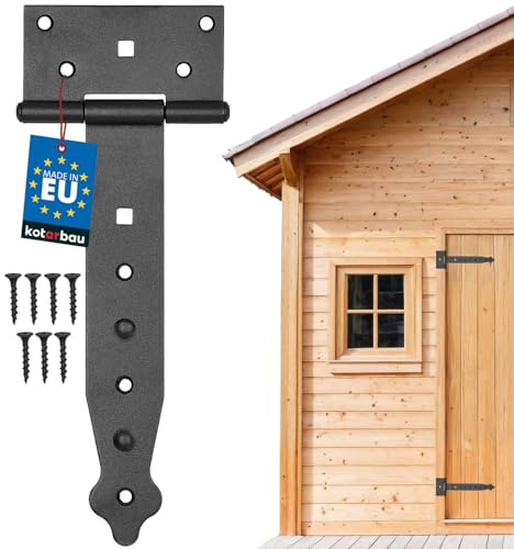 KOTARBAU 200 mm ståldörrgångjärn, pulverlackerad, för trägrindar, trädgårdsdörrar – hållbar, UV-resistent, lätt att installera