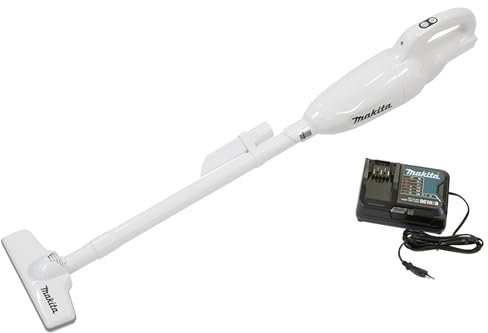Makita - Aspirapolvere a batteria (contenitore 0,6 l, 3 livelli di aspirazione, aspirazione max. 30 W, senza sacchetto, con illuminazione LED) CL108FDSAW, bianco