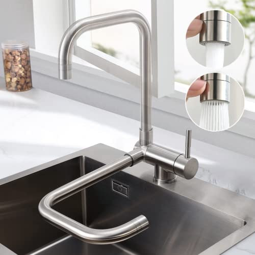Wasserhahn Küche, CECIPA Vorfenster Küchenarmatur Klappbar, Hochdruck Armatur Küche mit 2 Strahlarten, Einhebel Amatur Küchenspüle 360° Drehbar, Küche Wasserhahn mit Kaltstart aus Edelstahl 304